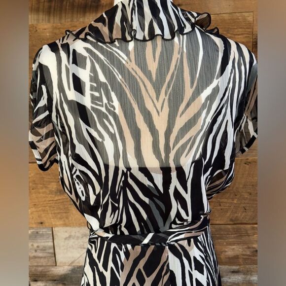 MSK Zebra Animal Print Sheer A-Line tie Dress black liner - Picture 10 of 10